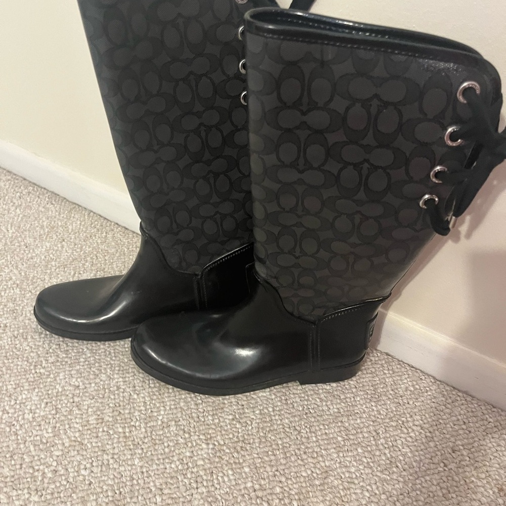 Coach Black logo Rain Boots